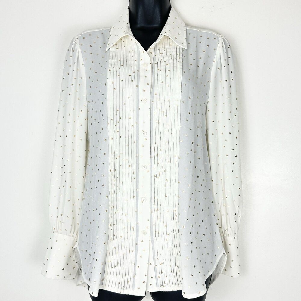 UNTUCKit for her Cream Gold Foil Button Front Long Sleeve Sabrina Shirt Size 6